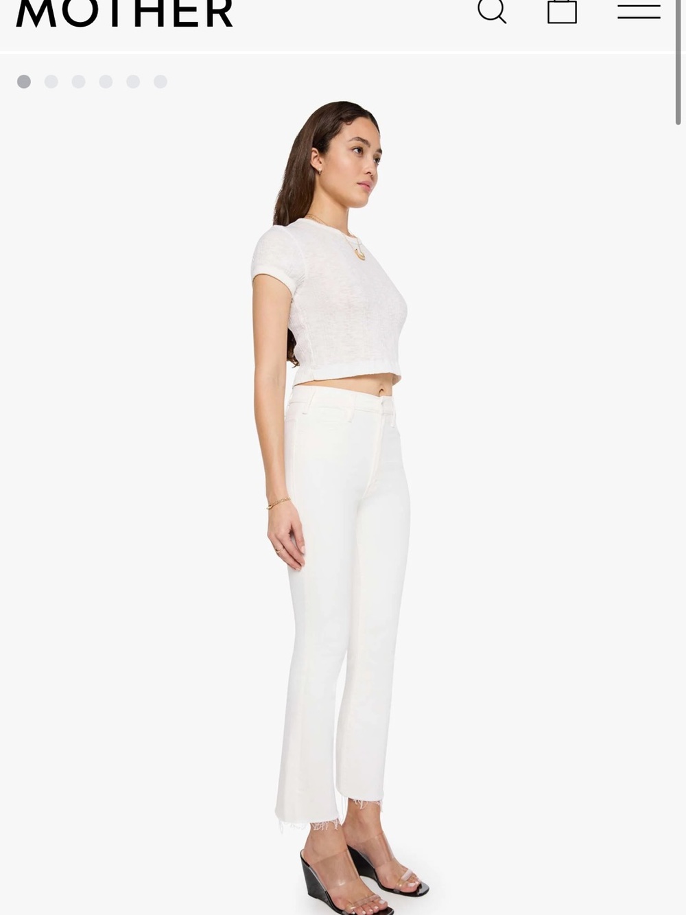 MOTHER Cream High-Rise Cropped Flare Jeans
